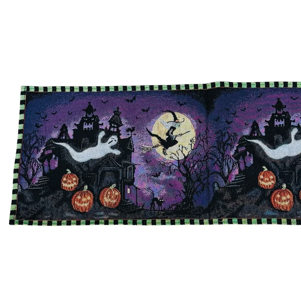 Halloween Haunted House Ghost Witch Moon Woven Tapestry Table Runner 72x13